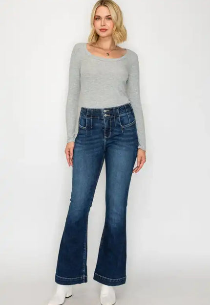 Artemis Vintage Women's High Rise Flare Jeans - Tummy Control - Sleekdenim.com