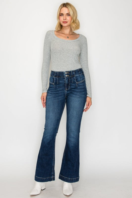 Women's High Rise Flare Jeans - Tummy Control - Sleekdenim.com