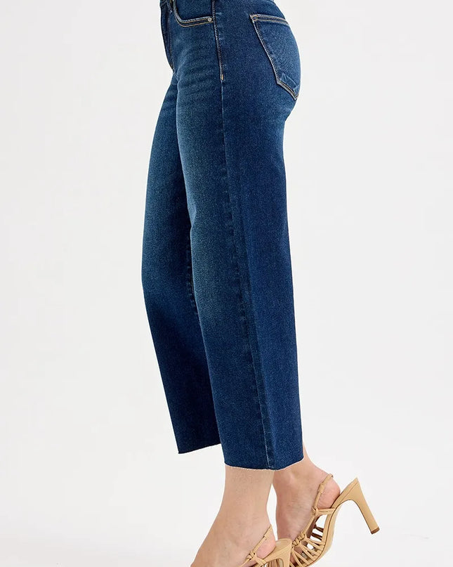 RISEN Full Size Tummy Control High Rise Crop Wide Jeans Plus Size - Sleekdenim.com