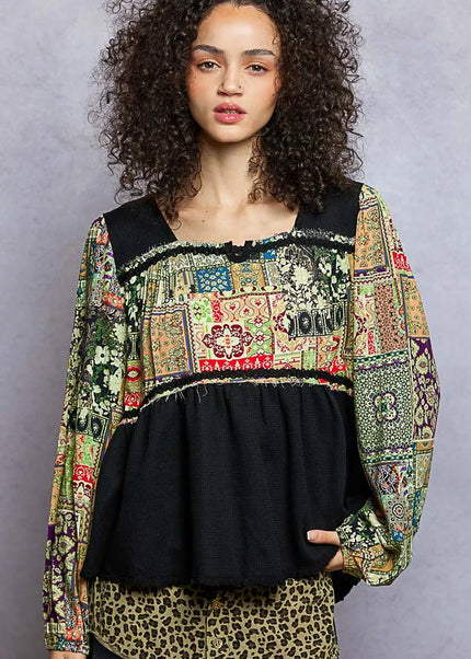 POL Balloon Sleeve Peplum Blouse with Trim Detail - Sleekdenim.com