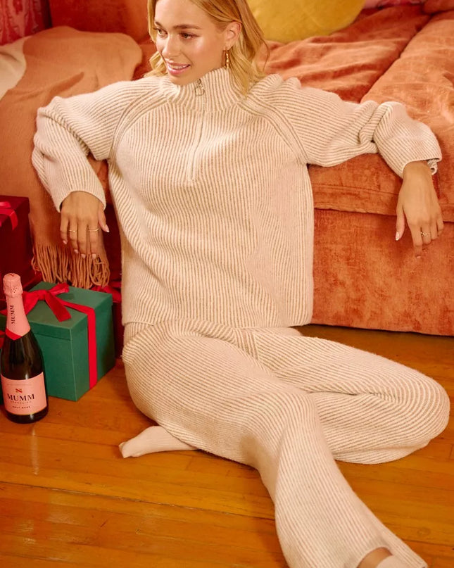 BiBi Two Tone Rib Texured Knit Collared Top with Zip Up - Sleekdenim.com