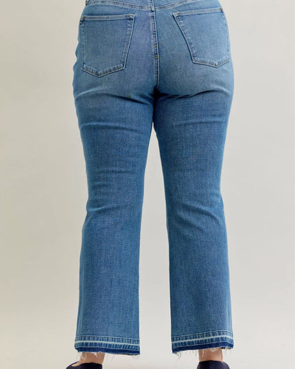 Judy Blue Full Size Mid Rise Slim Bootcut Tummy Control Release Hem Jeans Plus Size - Sleekdenim.com