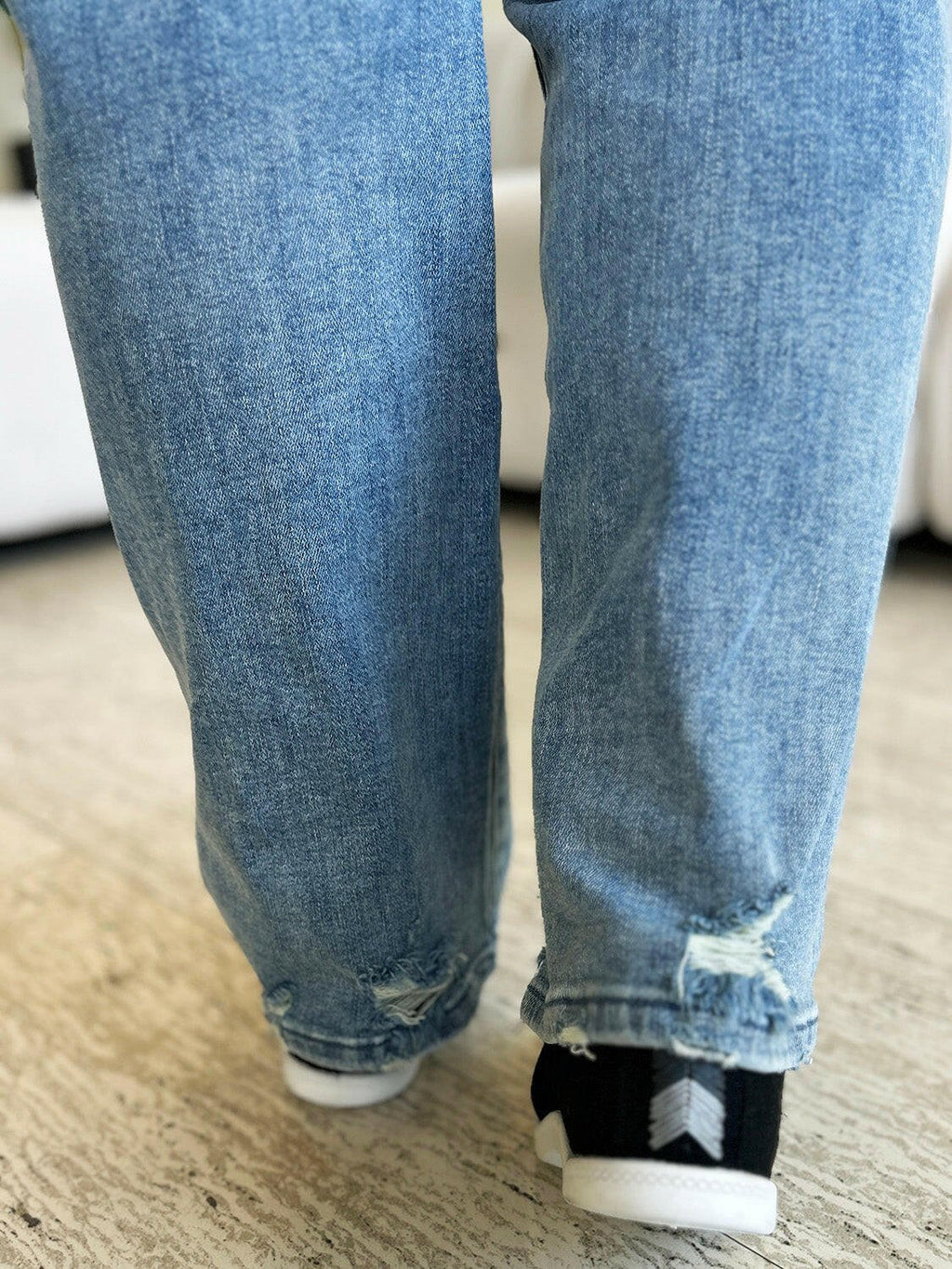 Judy Blue Full Size Mid Rise Distressed Straight Jeans | Sleekdenim.com