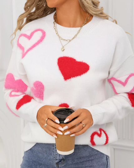 Valentine's Day Heart Pattern Knit Sweater - Sleekdenim.com