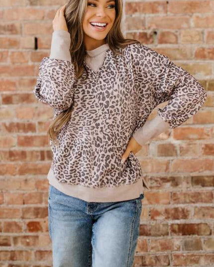 Leopard Patchwork Crew Neck Sweatshirt - Sleekdenim.com