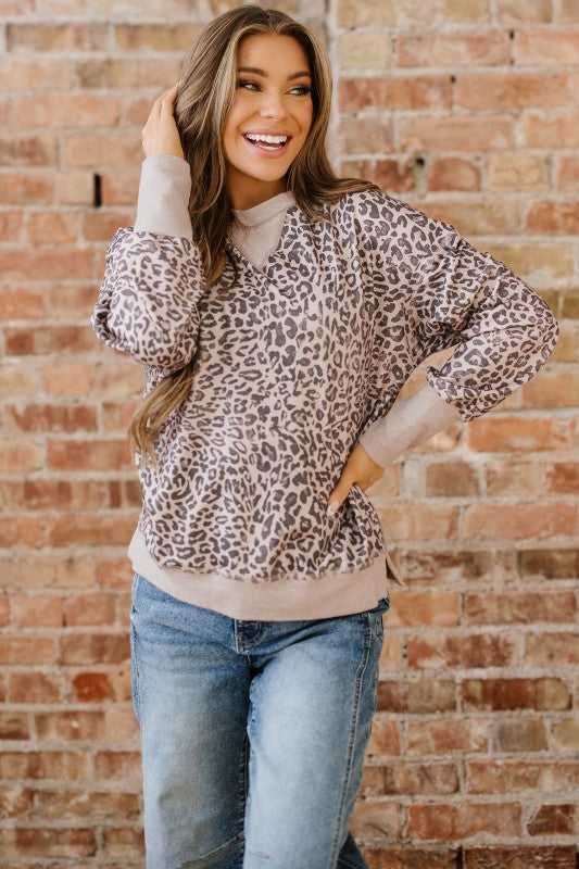 Leopard Patchwork Crew Neck Sweatshirt - Sleekdenim.com