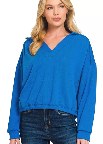 Zenana French Terry Collared Exposed Seam Sweatshirt - Sleekdenim.com