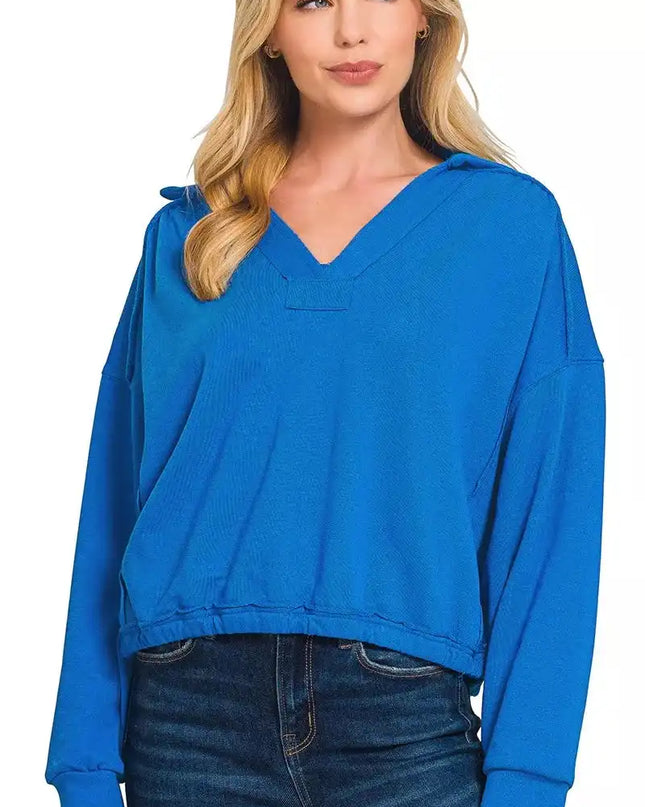 Zenana French Terry Collared Exposed Seam Sweatshirt - Sleekdenim.com