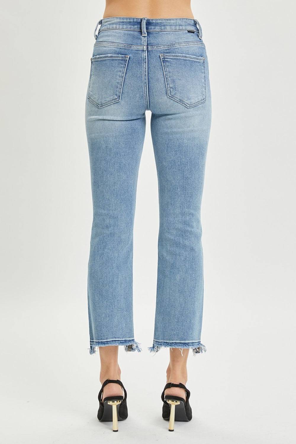 RISEN Full Size High Rise Distressed Cropped Straight Jeans | Sleekdenim.com