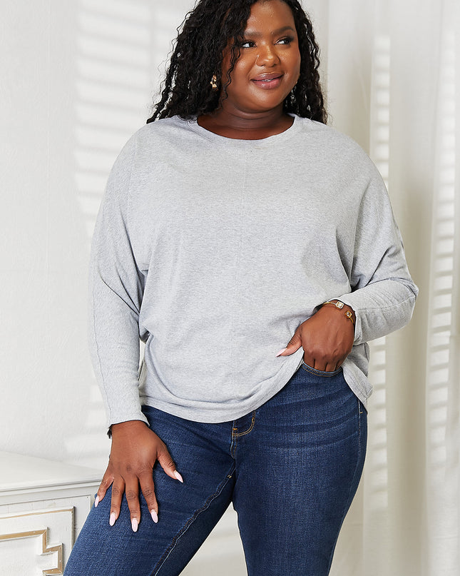 Double Take Seam Detail Round Neck Long Sleeve Top - Sleekdenim.com