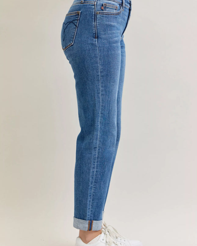 Judy Blue Full Size Mid Rise BF Classic Cuffed Jeans Plus Size - Sleekdenim.com
