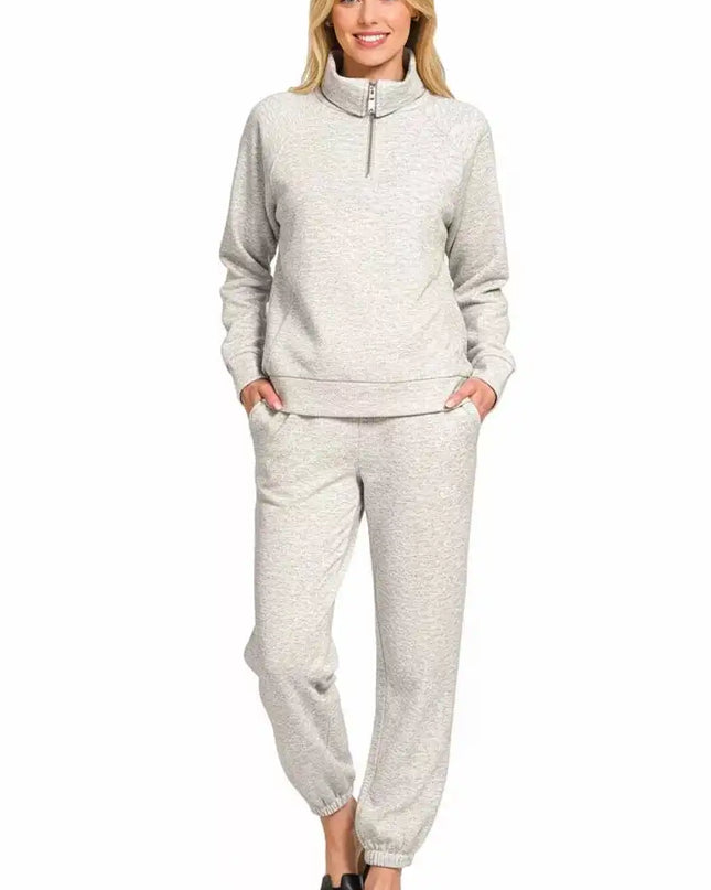 Zenana Scuba Half Zip Sweatshirts and Joggers Set - Sleekdenim.com
