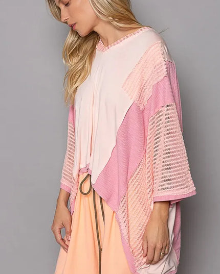 POL High-Low Contrast V-Neck Top - Sleekdenim.com