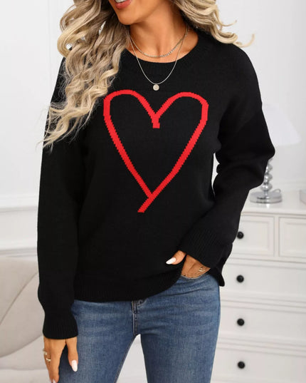 Valentine's Day Heart Graphic Dropped Shoulder Sweater - Sleekdenim.com