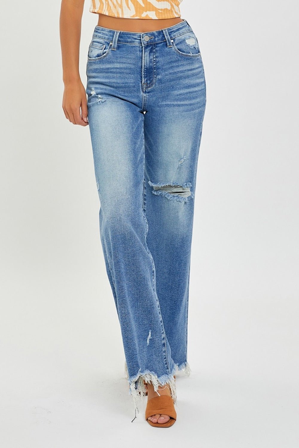 RISEN Full Size High Rise Frayed Hem Wide Leg Jeans | Sleekdenim.com