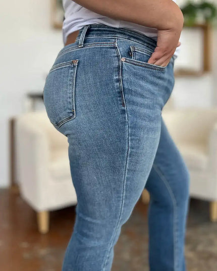 Judy Blue Full Size Mid-Rise Waist Straight Jeans - Sleekdenim.com