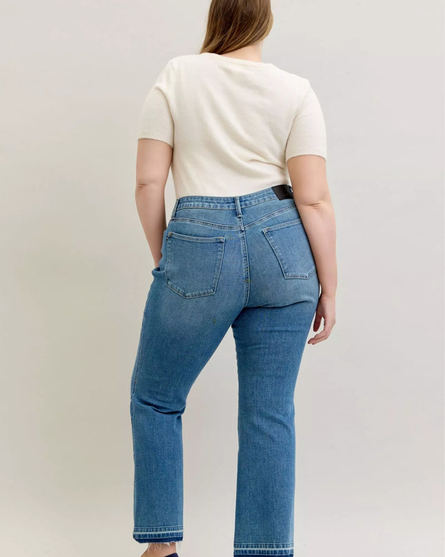 Judy Blue Full Size Mid Rise Slim Bootcut Tummy Control Release Hem Jeans Plus Size - Sleekdenim.com