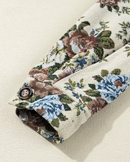 Floral Zip-Up Contrast Collared Jacket - Sleekdenim.com