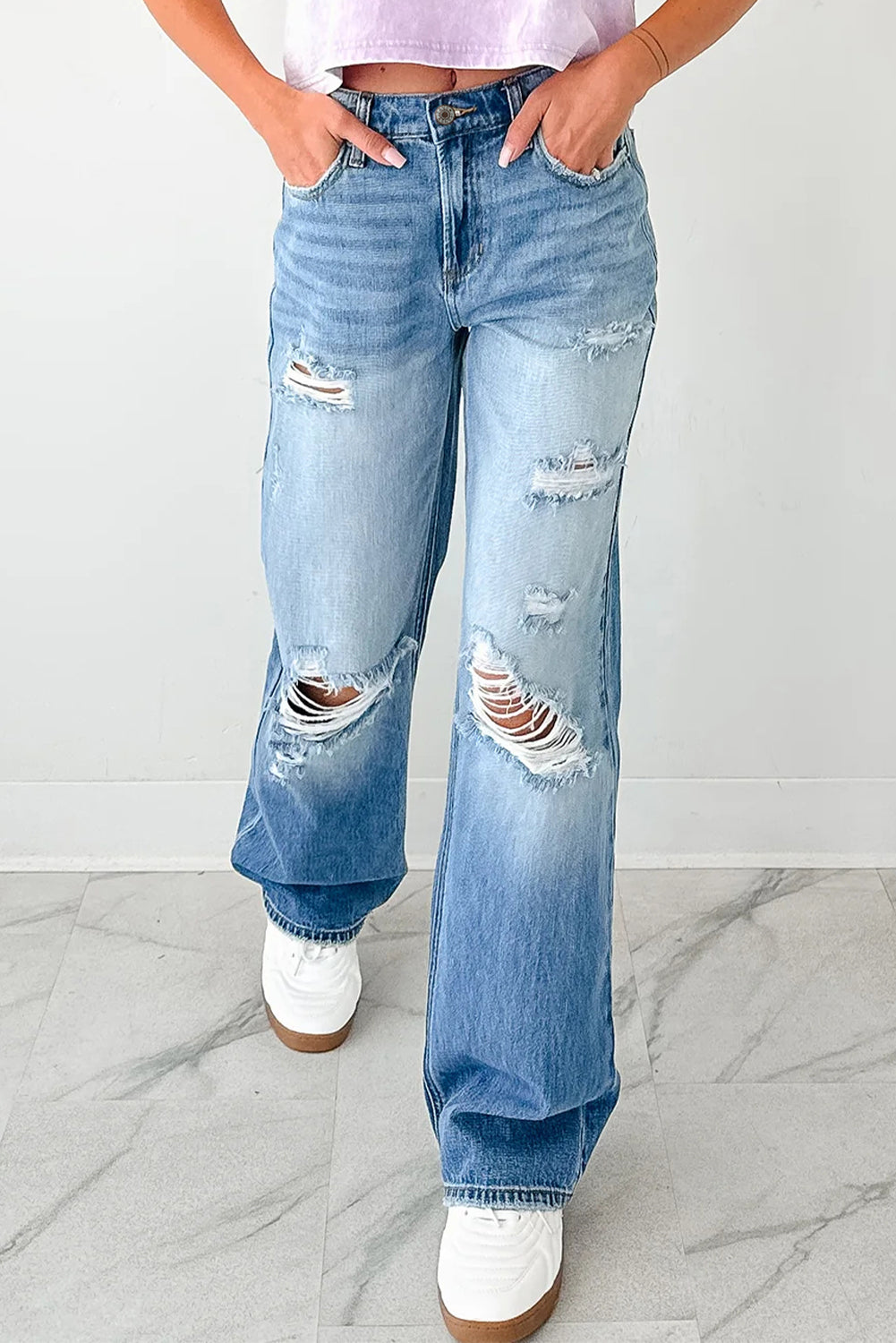 Myosotis Mid Rise Distressed Straight Leg Jeans - Sleekdenim.com