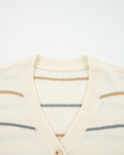 Stripe Buttoned V-Neck Cardigan Sweater - Sleekdenim.com