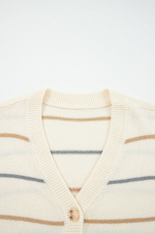 Stripe Buttoned V-Neck Cardigan Sweater - Sleekdenim.com