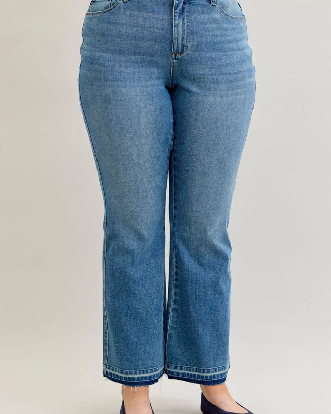 Judy Blue Full Size Mid Rise Slim Bootcut Tummy Control Release Hem Jeans Plus Size - Sleekdenim.com