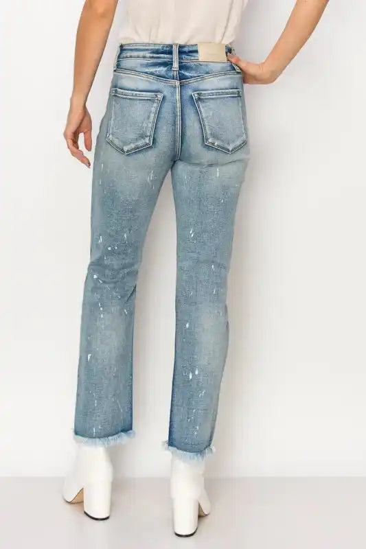 Artemis Vintage AT1050STM High Rise Distressed Straight Jeans - Sleekdenim.com