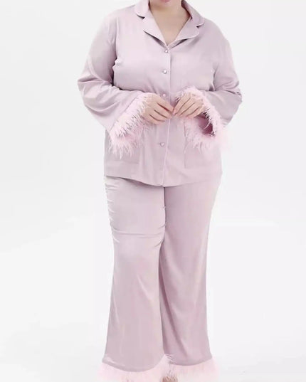 Silky Button Up Top and Pants Lounge Set - Sleekdenim.com