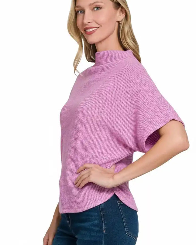 Zenana Mock Neck Sweater with Side Shirred - Sleekdenim.com
