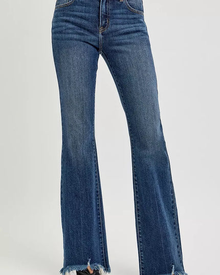 RISEN Full Size Mid Rise Flare Frayed Hem Jeans Plus Size - Sleekdenim.com