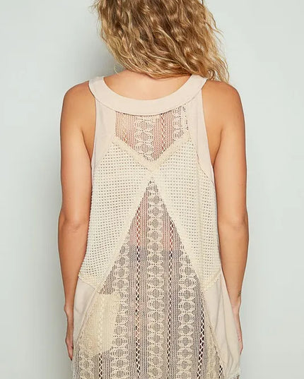 POL Lace Up Crochet Lace Tank - Sleekdenim.com