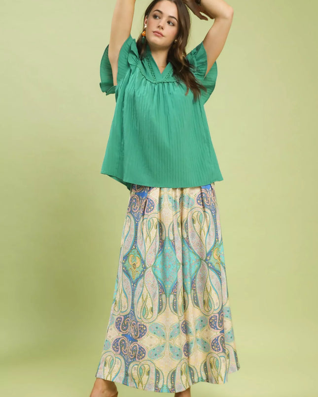 Umgee Ruffle Sleeve Textured Babydoll Blouse - Sleekdenim.com