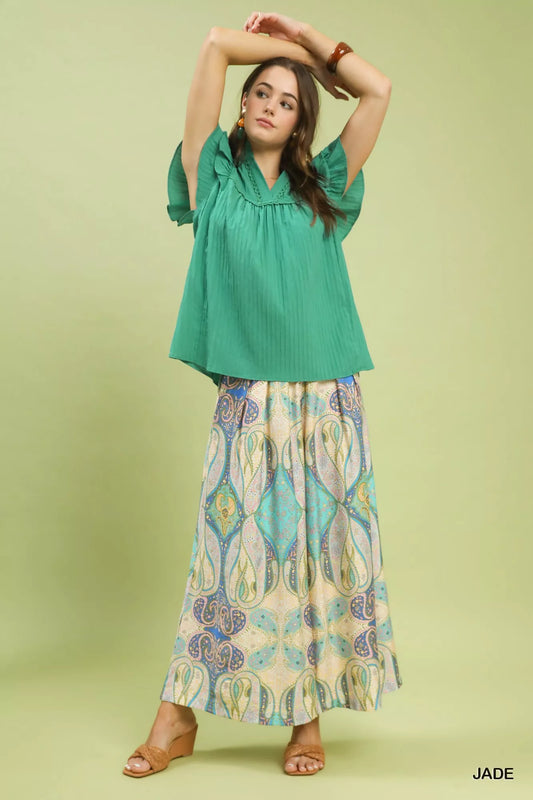 Umgee Ruffle Sleeve Textured Babydoll Blouse - Sleekdenim.com