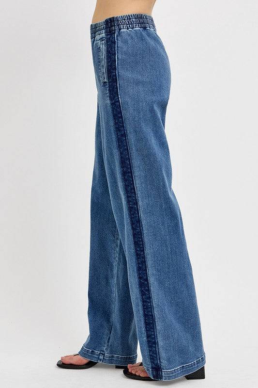 RISEN Full Size Elastic Waist Wide Leg Jeans Plus Size | Sleekdenim.com