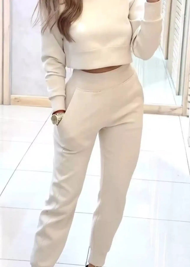 Casual Chic Cropped Sweatshirt and Jogger Set - Sleekdenim.com