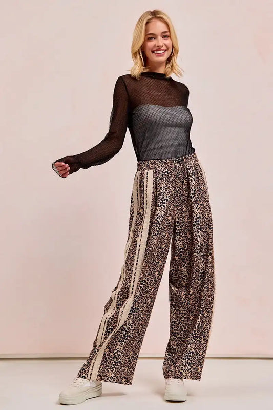 BiBi Leopard Print Pants with Contrasting Side Stripes - Sleekdenim.com