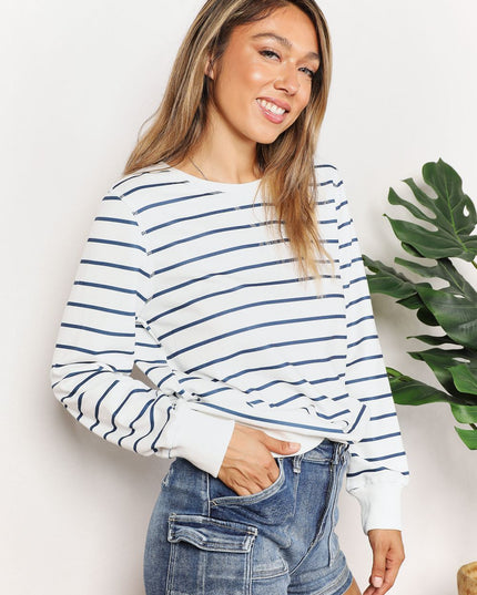Double Take Striped Long Sleeve Round Neck Top - Sleekdenim.com