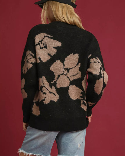 Umgee Floral Long Sleeve Sweater - Sleekdenim.com