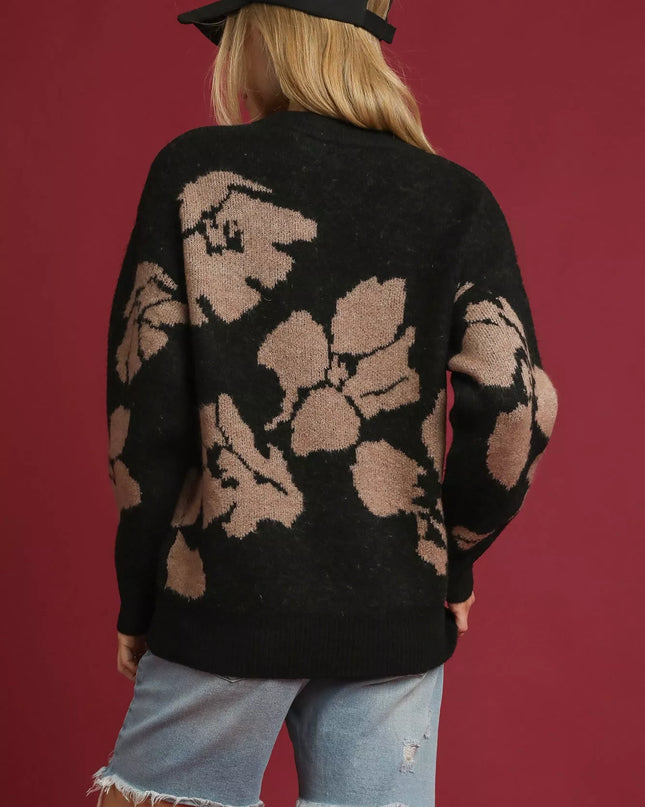 Umgee Floral Long Sleeve Sweater - Sleekdenim.com