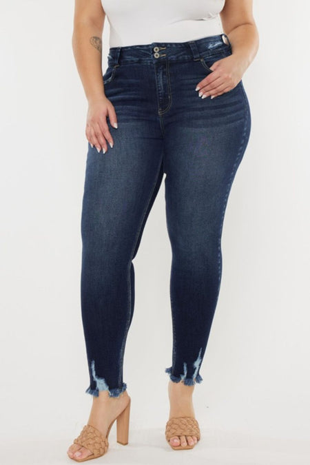 Kancan Full Size Cat's Whiskers Raw Hem High Waist Jeans | Sleekdenim.com