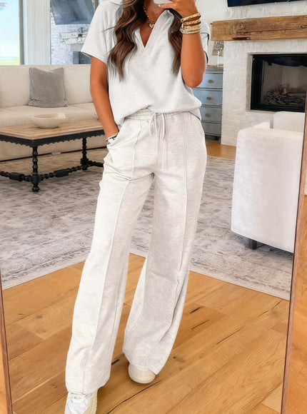 Light Grey Polo Tee Casual Pant Set - 2