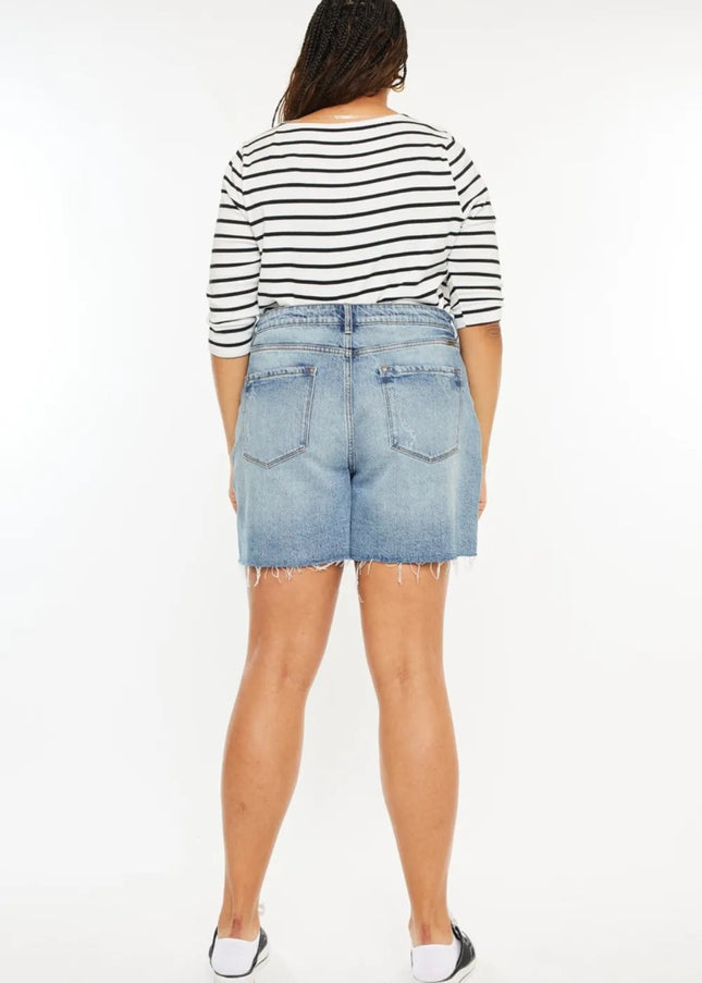 Kancan Full Size Raw Hem High Waist Denim Shorts - Sleekdenim.com