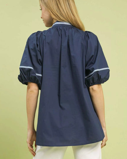 Umgee Embroidered Floral Puff Sleeve Top - Sleekdenim.com