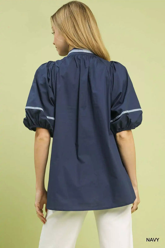 Umgee Embroidered Floral Puff Sleeve Top