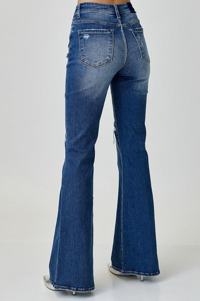 RISEN Distressed Button-Fly Flare Jeans | Sleekdenim.com