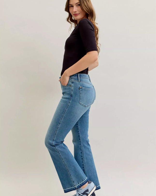 Judy Blue Full Size Mid Rise Slim Bootcut Tummy Control Release Hem Jeans Plus Size - Sleekdenim.com