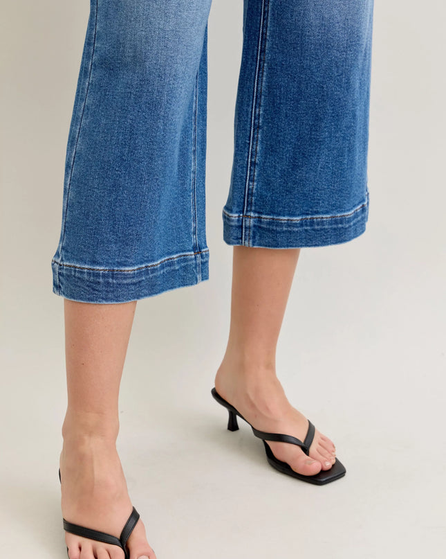Judy Blue Mid Rise Crop Wide Leg Jeans - Sleekdenim.com