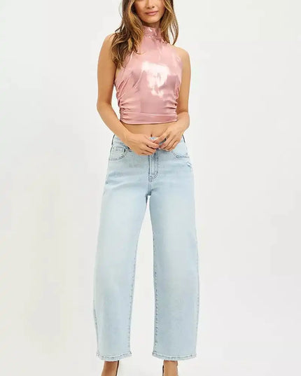 RISEN High Rise Crop Barrel Jeans - Sleekdenim.com