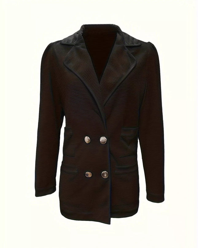 Texture Knit Double-Breasted Blazer - Sleekdenim.com
