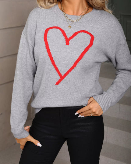 Valentine's Day Heart Graphic Dropped Shoulder Sweater - Sleekdenim.com